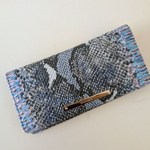 Brahmin Seville Ady Marine Wallet Blue Pink Crocodile Embossed Leather NWOT - Picture 1 of 4